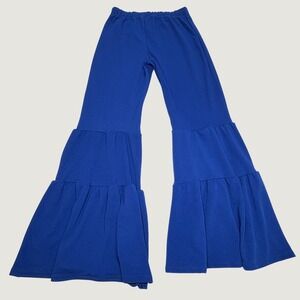 Park Avenue Bell Bottom Pants Womens XL Blue Tiered Ruffle Retro Disco 70s Flare